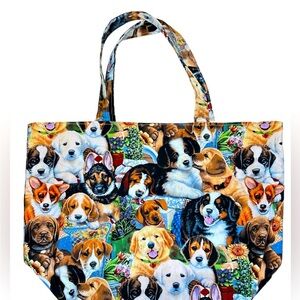 Hand Crafted Colorful Dog Print Tote Bag All Purpose Carry Shoulder Purse